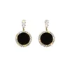 Mode Korea Trendy Rhinestone Black Emamel Round Metal Dangle Earring For Women Gold Drop Smycken Chandelier