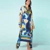 Bohemian Printed Kaftan Women Awdwear Bawełna Tunik Tunikowa pokrywka Saida de Praia Swimsuit Bikini Cover-Ups Pareo Sarong Robe Women's Swimw