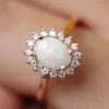 Rings For Women Egg-Shaped Opal & CZ Rose Gold Color Wedding Engagement Ring Fashion Jewelry For Gift KCR237