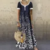 Casual Frauen Position Drucken Langes Kleid Sommer Kurzarm V-ausschnitt Kleider Damen Lose Strand Maxi Kleid Vestidos Plus Größe Q0707