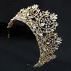 KMVEXO Vintage Lüks Büyük Avrupa Gelin Düğün Tiaras Muhteşem Kristal Büyük Yuvarlak Kraliçe Taç Saç Aksesuarları 210707