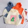 Anime Cartoon Print Sweat à capuche Funny Frog Casual Style coréen Streetwear à capuche à capuche pour l'hiver Épaissir 210809