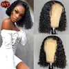 SVT Brazilian Deep Wave Short Bob Spets Front Peruk Människohår Lockigt Vatten Wave Bob Stängning Limlösa peruker För Kvinnor Förplockad peruk S0826