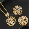 Oorbellen Ketting Sieraden Sets Blachette Nigeriaanse luxe Holow Rose Flower Earring 2 Stks voor Dames Bruiloft Daily Dubai Bridal Drop de