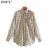 Zevity Women Vintage Leopard Print Pocket Blouse Retro Office Lady Långärmad Företag SHIRTS Chic Femme Blusas Tops LS7337 210603