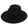 Chapeau en laine pour hommes avec ruban en cuir Gentleman élégant automne et hiver à large bord Jazz Bowler Panama Chapeaux