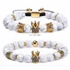 Gevlochten koper zirkoon diamant kroon armbanden natuursteen huile kralen streng armband polsband voor vrouwelijke mannen mode sieraden wil en zandig