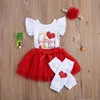 0-24M My 1st Valentine's Day born Infant Baby Girls Clothes Set Ruffles Romper Red Skirts Outfits Cute Costumes 210515