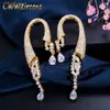 Dubai Gold Color Women Wedding Party Jewelry Long Dangling Drop African Cubic Zirconia Golden Earring for CZ449 210714