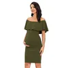 Vestido de maternidad con hombros descubiertos y volantes florales para mujer, ropa de embarazo sin mangas, vestido ajustado elegante para Baby Shower Y0924