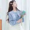 Rüschen-Schnür-Chiffon-Hemd, Damenbluse, Langarm, Herbst, koreanischer Stil, V-Ausschnitt, Blumendruck, Blusas 952A 210420