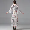 Fashion Women Holiday Cool and refreshing Dress Runway Summer Letter Print Chiffon Long Dresses Flare Sleeve lovely Cat Dress 210514