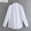 Femmes mode col rabattu blanc Smock Blouse bureau dames poche unique affaires chemises Chic Blusas hauts LS7699 210420