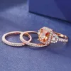 Cluster Rings 2021 Luxury Rose Gold Color Princess Wedding Ring Set per le donne Lady Anniversary Gift Jewelry Bague Femme Homme Anel275x