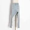 Лоскутная кисточка асимметричных джинсовых юбок высокая талия карманный карманный нерегулярный поют женская весна мода 210521