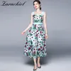 Vintage Tulip Flower Summer Women Elegant Spaghetti Strap Slash Neck Floral Printed Nail Drill Boho Long Dress 210416