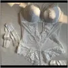 Kombinezony Pajaczyki Odzież damska Odzież Drop Dostawa 2021 Marka Francuski Sexy Koronki Body Body Kobiety Hollow Temptation Bustier i gorset