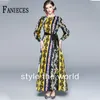 Höst Kvinnor Runway Klänningar Vintage Blommig Tryckt Elegant Långärmad Casual Dress Swing Ankel-Length Vestidos Robe Femme 210520