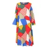 Еместная негабаритная одноигранная женское летнее платье Kaftan Plaid Polka Dot Print Casual 2022 Ladies Maxi Long Dress vestidos