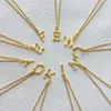 Little Letter A-Z Chain Necklace Bamboo Gold Design Geometri No Zircon Stone Retro Ins Women Wedding Party Miss Jewelry