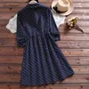 Japanese Mori Girl Autumn Spring Women Dress Turn-Down Collar Stars Printed Vestidos Elegant Cotton Navy Blue Pink Vintage 210520