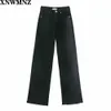 XNWMNZ Za women Fashion hi-rise wide-leg full length jeans Vintage faded seamless hems High Waist Zipper button Denim Female 210809