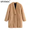 Abrigo de peluche de piel sintética grueso y cálido a la moda para mujer, abrigo Vintage con bolsillos de manga larga para mujer, abrigo elegante 210416
