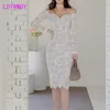 Elbise Kadın Bahar Ürün Ünlü Mizaç Kelime Yaka Omuz Mendil Meme Dantel 210416