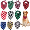 Cão Bandana Christmas xadrez Pet Scarf Triângulo Big Bib para Pequeno Médio Grande Cães Xmas Presente De Aniversário Lavável Impressão Quadrado Duplo Ajustável para Cachorrinho