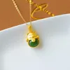 Argent incrusté naturel un jade blanc Pith Zhaocai chat collier style chinois rétro bohème charme femmes039s bijoux chaînes7764133