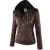 Moda Inverno Faux Jaqueta De Couro Mulheres Básio Básio Slim Capuz Motocicleta Mulheres Casacos Feminino XS-7XL 50 211014