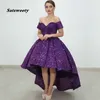 Funkelnde schwarze High-Low-Abschlussballkleider 2021 Sexy schulterfreies formelles Pailletten-Kurzabend-Partykleid Saudi Arbia Lady Gala-Kleid