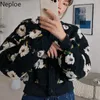 Neploe Floral Jackets Vintage Crop Puff Sleeve Jacket Women Autumn Winter Clothes Korean Fashion Coats Female Tops Outwear 211014