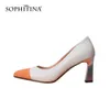 Sophitina Pumps Woman Echt Schapenvacht Lederen Patchwork Puntschoen Ondiepe Super Hoge Dunne Hak Kantoor Dame Schoenen PK04 210513