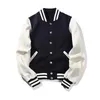 Unisex College Varsity Baseball Jackets Solid Color Fashion Letterman Outerwear For Couples Uniform Men's