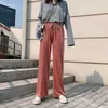 GCAROL Women Velvet Wide Leg Pants High Drawstring Waist Straight Tube Loose Stretch Pants Pleuche Drop Feeling Full Pants Q0801