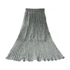 Mode sommar chiffong strand tryck kjol för kvinnans höga midja pläterad blommig för koreansk midi lång vintage 210420