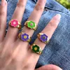 10Pcs Trendy Sweet Styles Gold Plated Enamel Flower Ring Women Adjustable Finger Rings Party Jewelry Gift