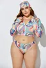Piece Bikini Set Women Swimwear Long Sleeve Beach Wear Print Swimsuit Bathing Suit Beachwear Plus Size 5XL 8 Color Women's