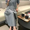 Fashion Vintage Button Pleated Loose Shirt Dress Women's Short Sleeve Vestido Female Casual Robe Femme 210520