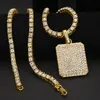 Mens Hip Hop Necklace Jewelry Fashion Gold Iced Out Chain Full Rhinestone Dog Tag Pendant Necklaces