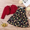 Vendita calda Bambini Abiti per ragazze Bambini Abbigliamento 2 pezzi Set di fiocco Cappotti a maniche lunghe + Abito da ragazza Flower Girl Dress Sweet Princess Dress 1-6Years G1026