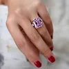 OEVAS Luxury Big Square Rosa Giallo Bianco AAAAA + Zicon S925 Anelli di nozze in argento sterling Ragazze Compleanno Gioielli in pietra Dropship 210623