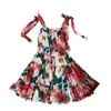 Print Lace Up Bowknot Sling Dress For Women Square Collar Sleeveless High Waist Mini Dresses Female Summer Fashion 210531