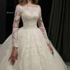 Robe de mariée princesse en dentelle, manches longues, avec des Appliques de perles, 328 328