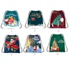 Christmas Kids Backpacks Drawstring Bag Cartoon Santa Claus Snowman Pumpkin Print Candy Travel Bags Children Backpack M3840