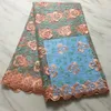 5Yards/Lot Top Sale Sky Blue French Net Lace Fabric Flower Embroidery African Mesh Style For Party Dressing PL31623