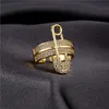 Lyx AAA + CUBIC ZIRCON Pappersklämma Charm Bröllopsring för kvinnor 2021 Fashion Gold Color Open Ring Justerbar storlek Partihandel X0715