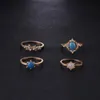 Anillos de clúster 4 PCS/Set Women Gems simples Gems Geométricos Hojas de cristal Conjunto de anillos de dedo dorado Accesorios de regalos de bodas de moda
