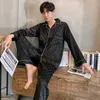 Autumn Men's Trousers Pajamas Suit Plaid High Quality Silk Home Clothes Two-piece Suit for Men Luxury Pajamas for Sleep 210928